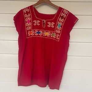 Embroidered Red Blouse, Handmade in Mexico